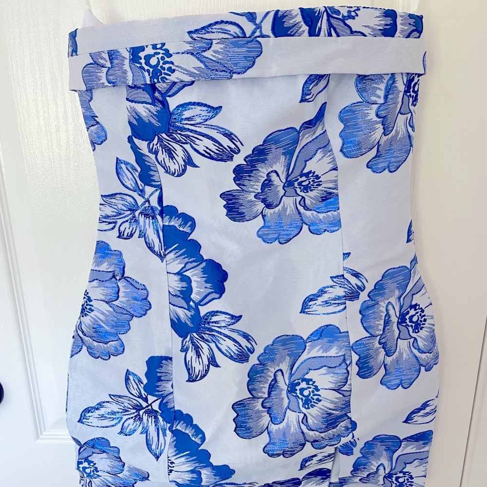Strapless metallic floral dress